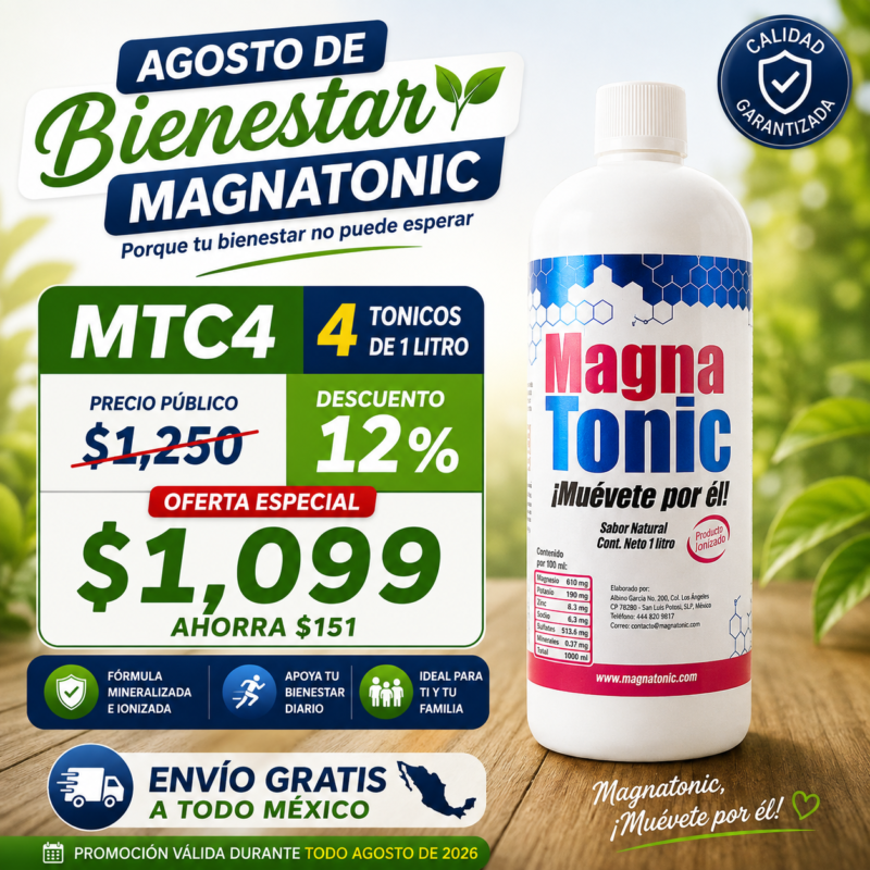 Magnatonic MTC4 caja con 4 botellas de 1 litro en Oferta Especial de Agosto 2026 con envío gratis.